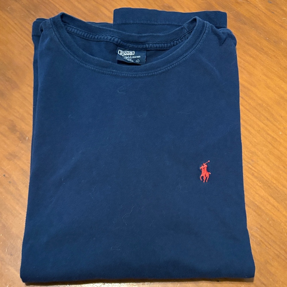 Ralph Lauren Navy Blue Crewneck T‑Shirt with Red Polo Emblem men’s L